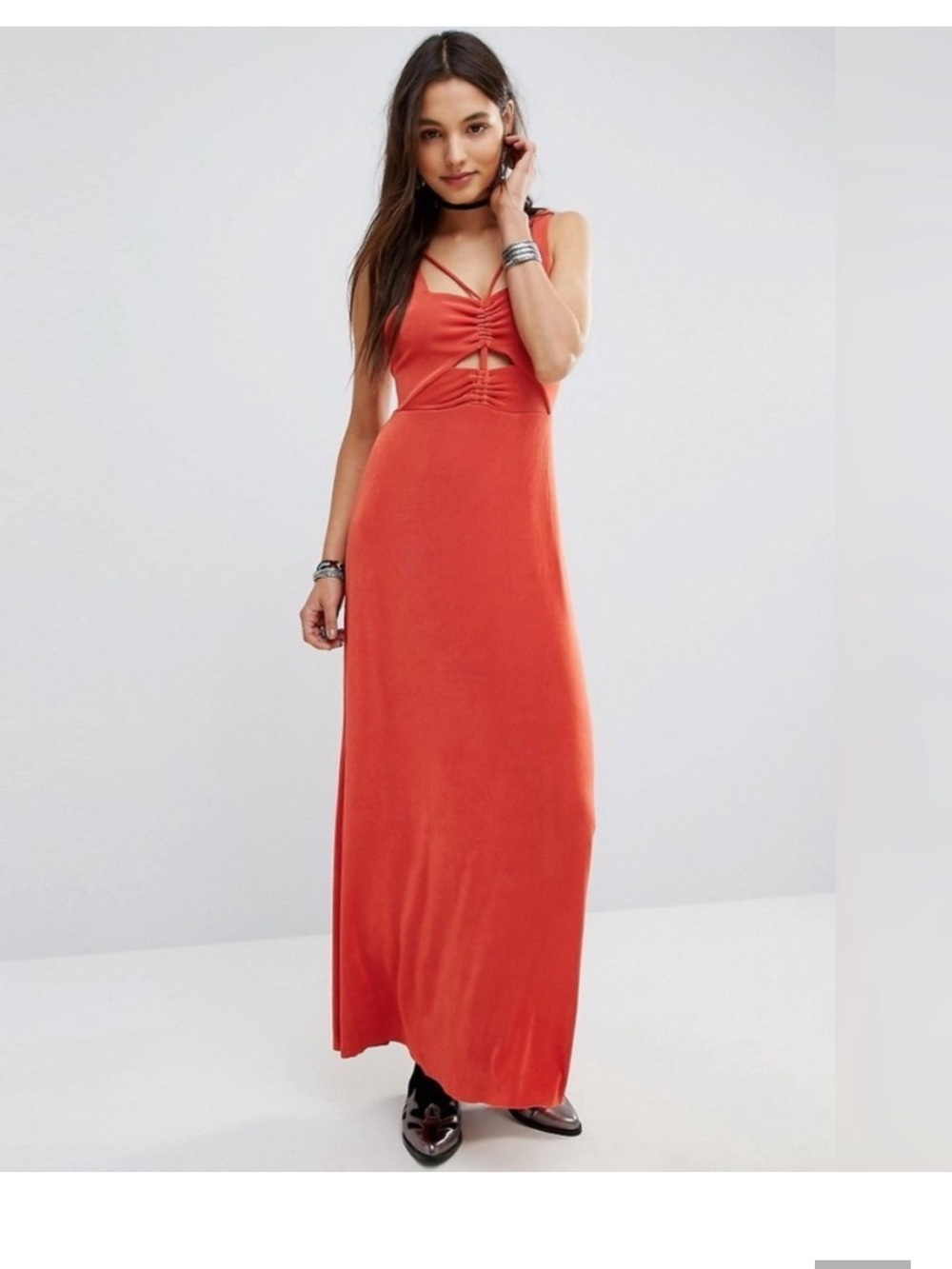 EUC Free People Orange hypnotized cutout maxi dress size medium